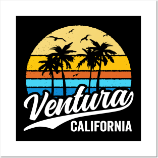 Ventura California Vintage Sunset Palm Trees 70s Retro Posters and Art